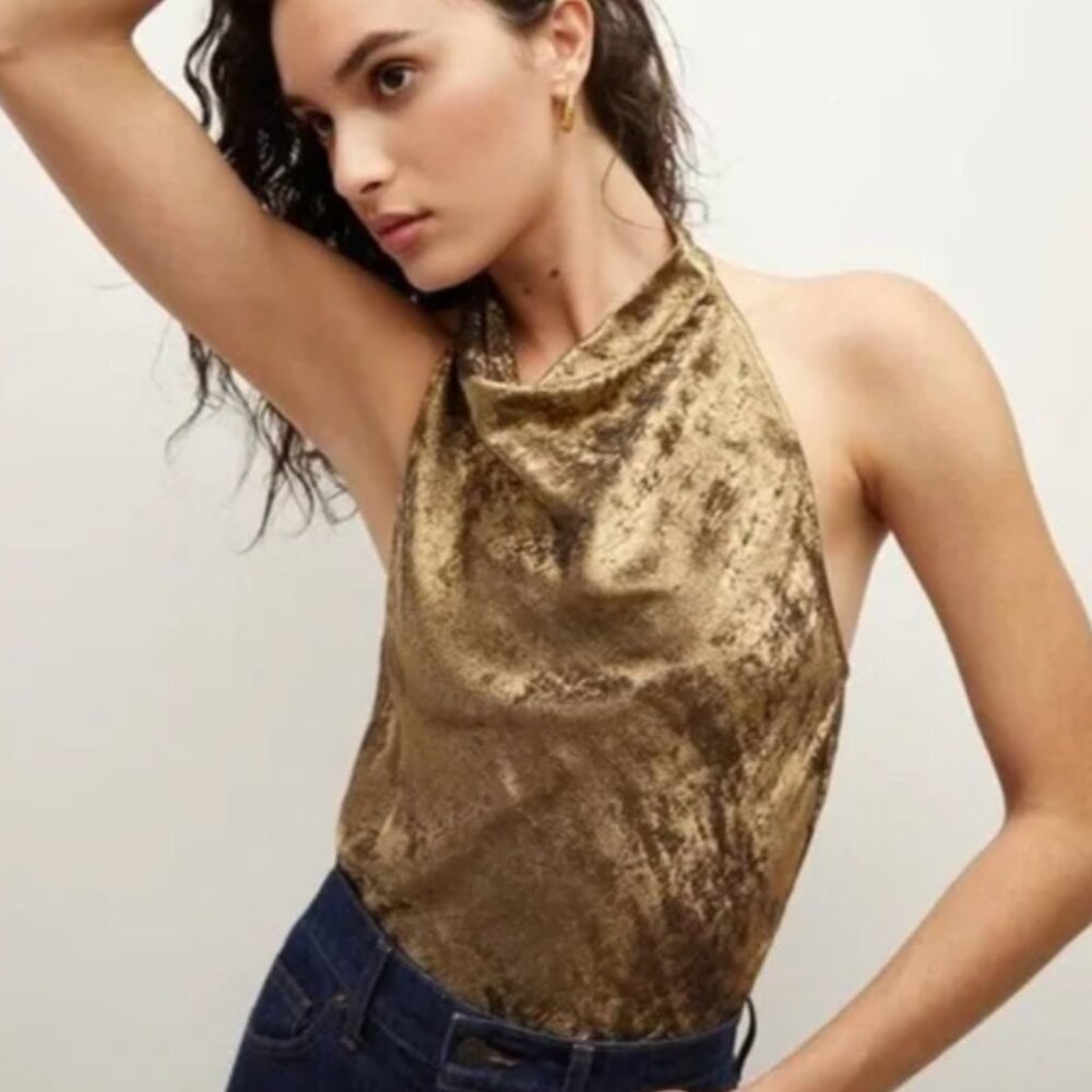Veronica Beard Devonne Lame Halter Top in Brass Size 8